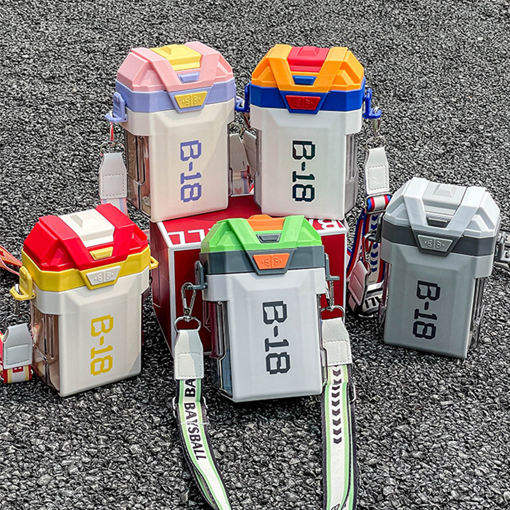 Creative mecha water cup tritan, high appearance level, student straw cup, double drinking, boys' outdoor slanted cross plastic cup details Picture