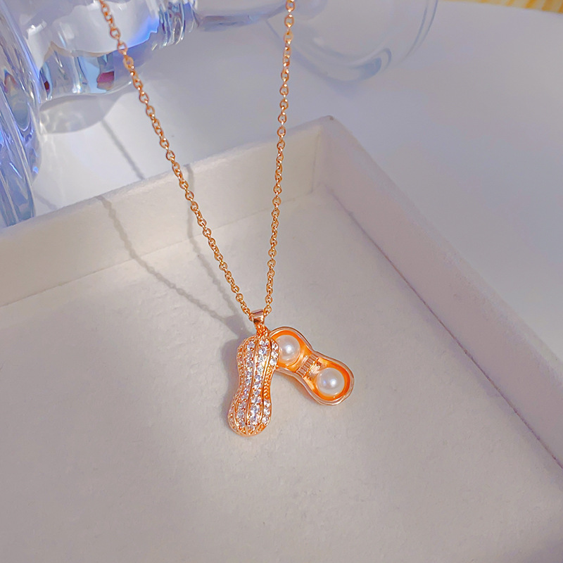 A bestseller on Xiaohongshu, the pearl and peanut necklace with zircon inlaid for women, is a versatile accessory that can be opened Specification drawing