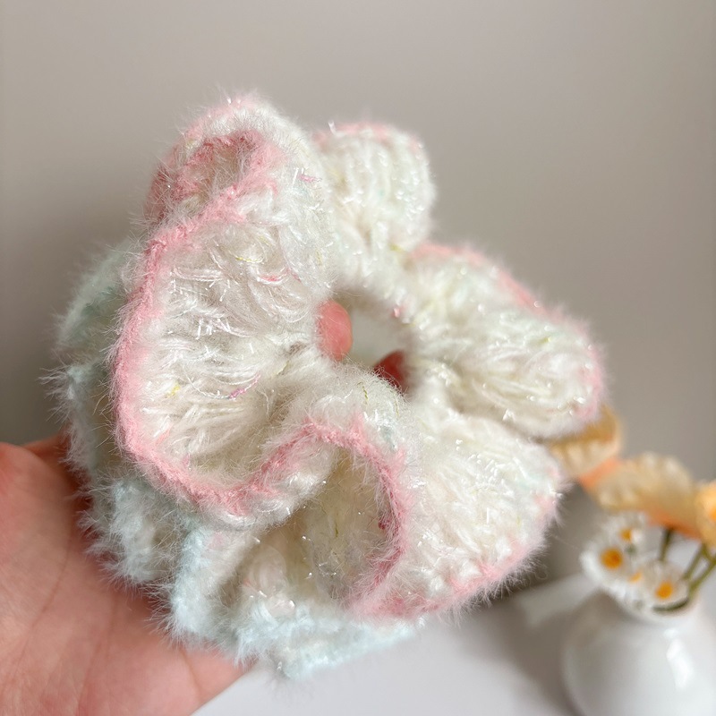 New mohair hand-woven hair bands for girls, sweet fairy ponytail hair ties, sweet color-blocking atmosphere hair accessories Specification drawing
