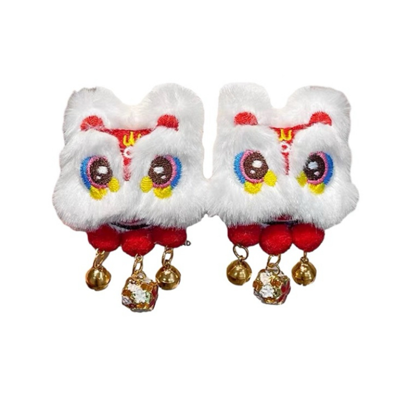 2024 New Year Lion Dance bell tassel Hair clip, Children's Spring Festival hair clip, cute broken hair duckbill clip, festive headwear Item Picture
