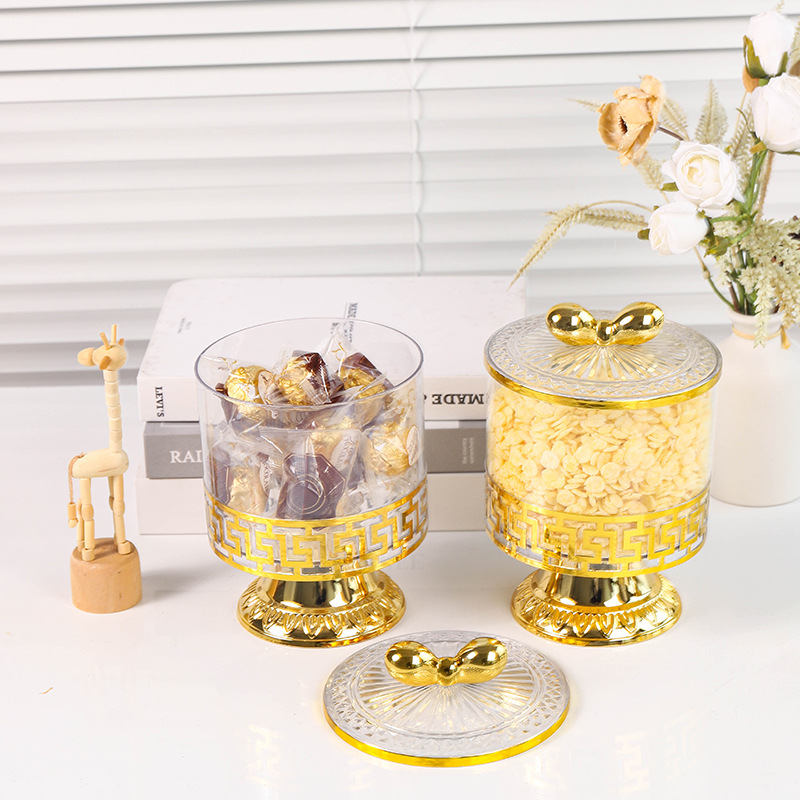 X10-6897-1A Cross-border merchant transparent European retro gold-plated candy jar, seasoning jar, nut jar, light luxury European jar, storage jar