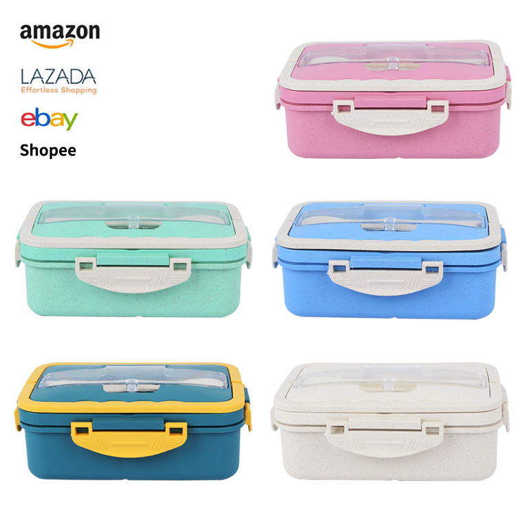 Wheat straw lunch boxes, portable lunch boxes, fresh-keeping boxes, multi-compartment insulated lunch boxes, student lunch boxes, cross-border manufacturer wholesale full figure