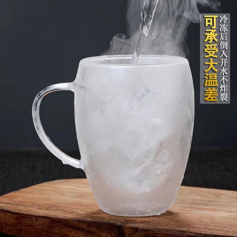 Double-layer transparent heat-insulating thickened glass transparent coffee cup with handle glass water cup, office and household egg-shaped cup Specification drawing