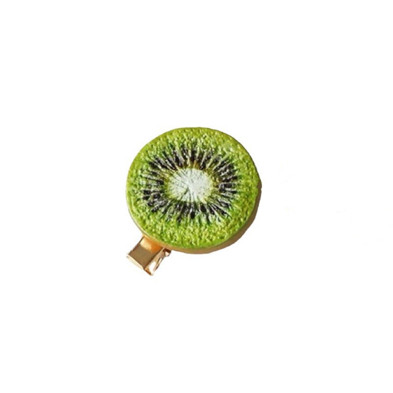 Creative simulation fruit slices: watermelon, pitaya, peach, kiwi. Cute and funny photos with fruit hairpins on the sides Item Picture