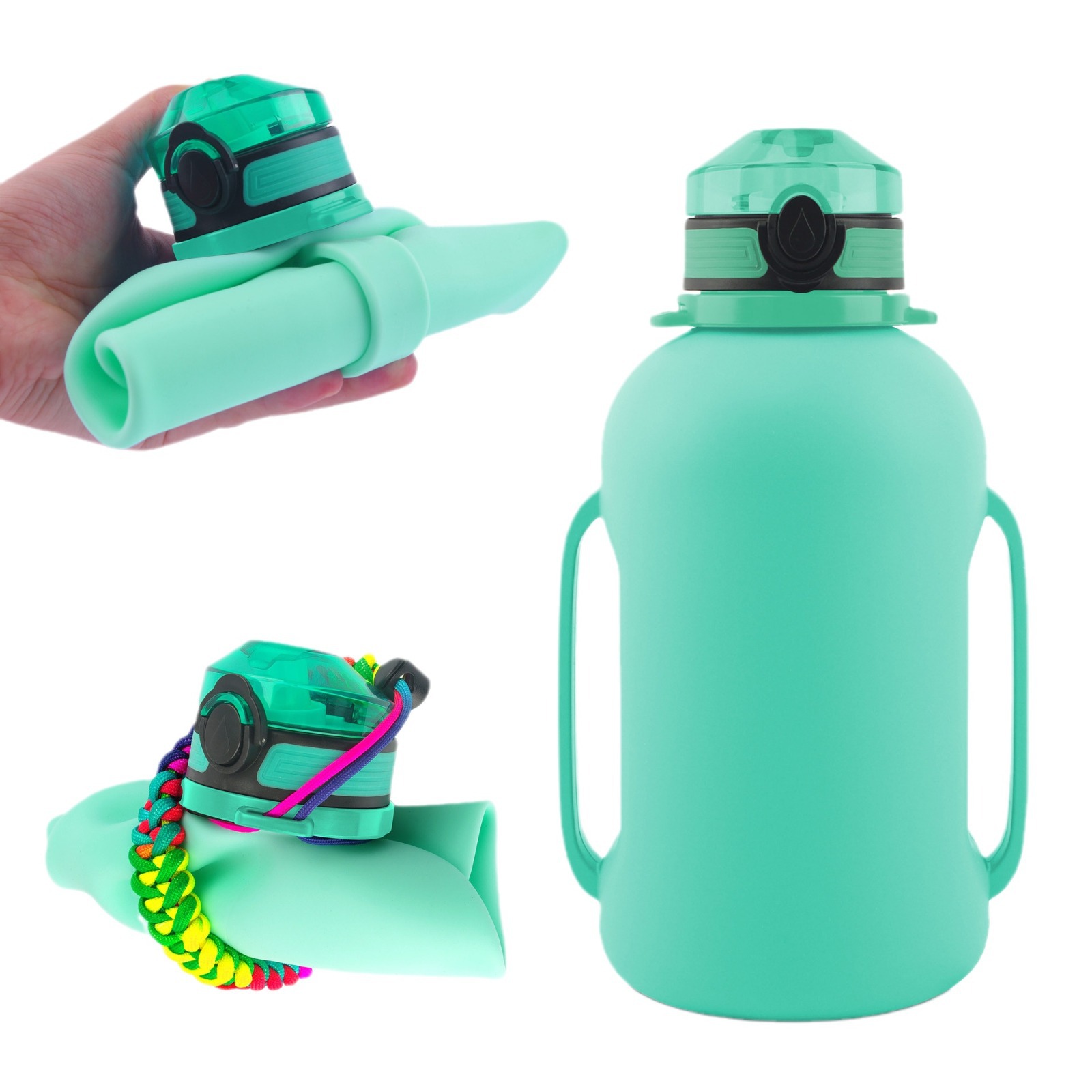 Portable half-gallon 2L large-capacity outdoor sports non-toxic silicone foldable spout water bottle with shoulder Item Picture