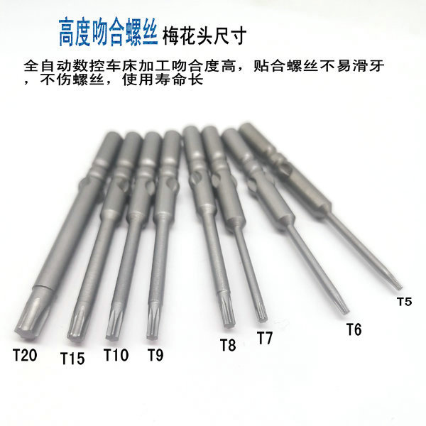 The hollow hexagonal plum blossom-shaped screwdriver tip S2 with a hard strong magnetic screwdriver is mostly used for disassembly with plum blossom-shaped supports Item Picture