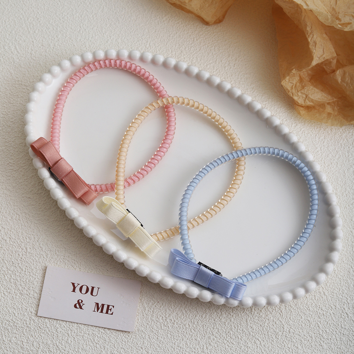 Telephone line hair tie, hair band, female atmosphere hair band, bow, ponytail hair tie, head rope, bracelet, dual-purpose necklace for tying hair Specification drawing