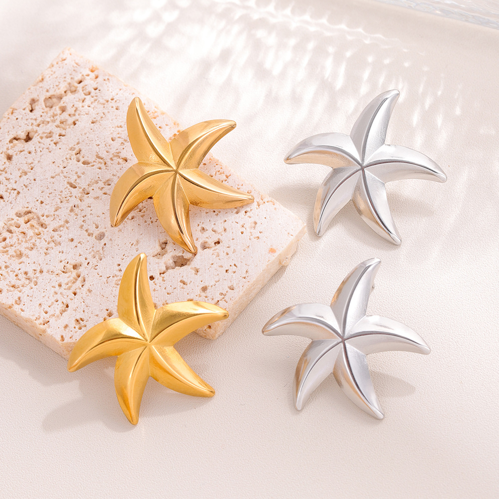 Ocean-style titanium steel ear studs for cross-border supply, anti-color fading, minimalist and niche European and American design, high-end and popular earrings details Picture