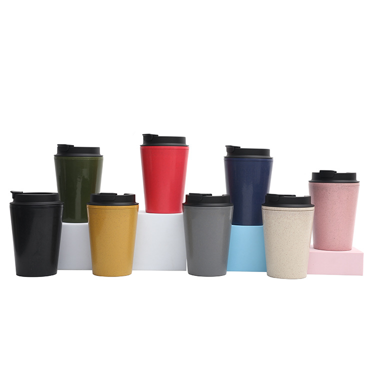 New manufacturer wholesale cross-border European and American double-layer water cups, mini portable wheat straw fashionable and simple car coffee cups full figure