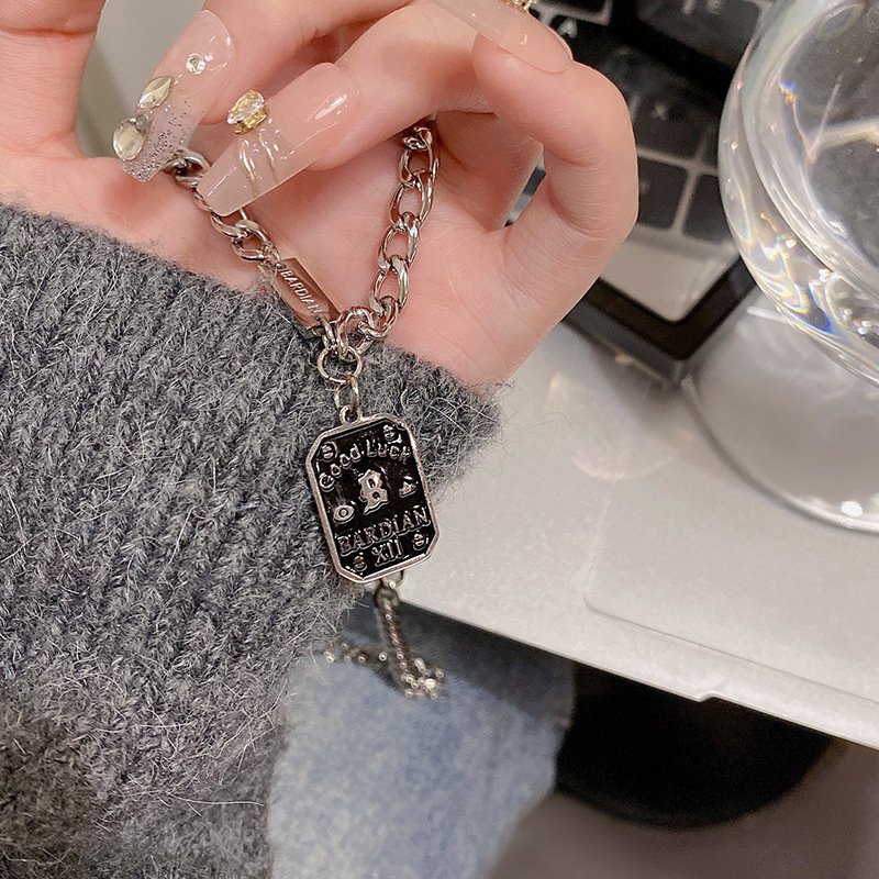 ins trendy black square letter titanium steel necklace for women, with a light luxury and niche design sense, hip-hop style retro necklace accessory details Picture