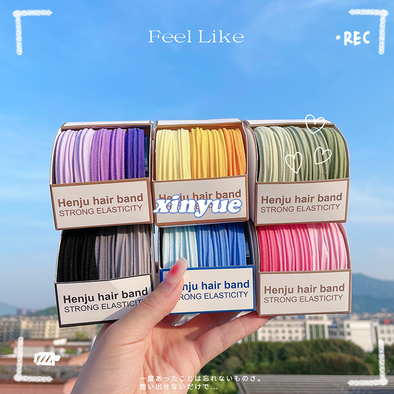 Colorful high-elasticity towel bands, seamless hair ties, high ponytail hair bands, hair accessories, simple basic leather band headwear details Picture