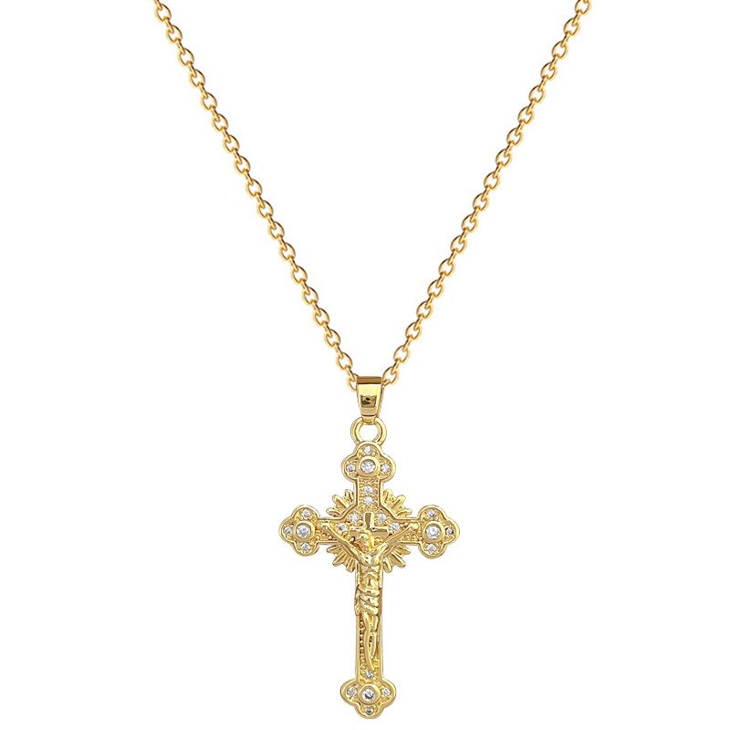 【 Titanium Steel 】 Cross-shaped figure zircon, elegant and luxurious, full diamond necklace, versatile collarbone chain, titanium steel chain Item Picture
