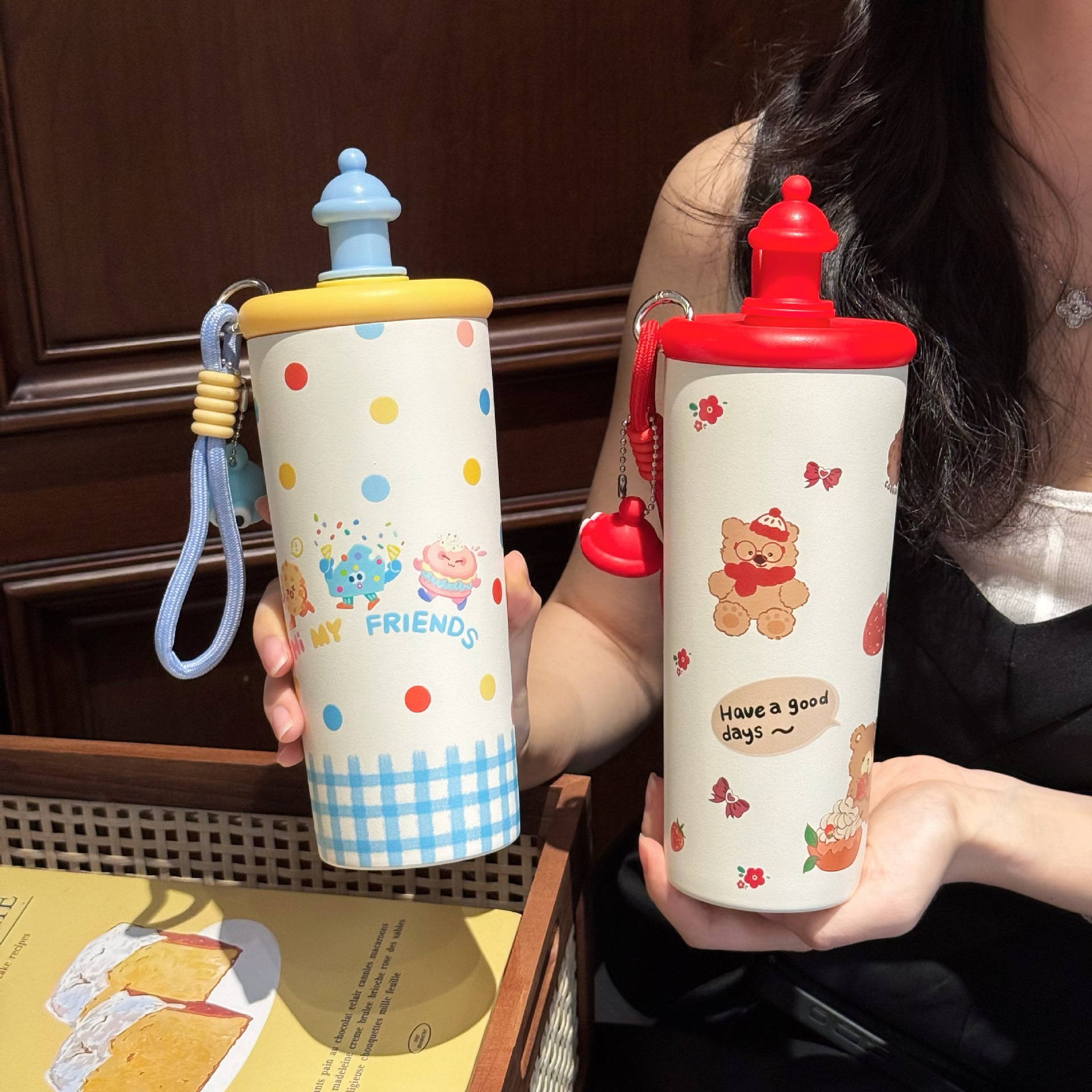 2025 Cartoon high-appearation-level water cup, cute straw cup for girls, tea brewing with filter, stainless steel insulated cup gift Specification drawing