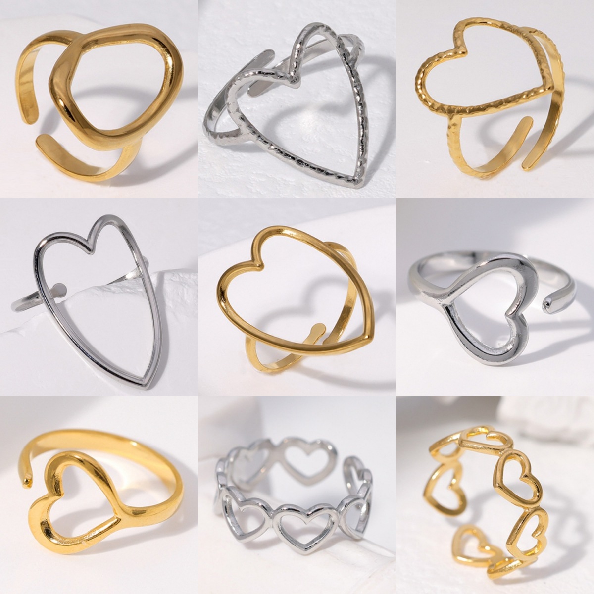 Stainless steel heart-shaped ring for women, minimalist design on Instagram, anti-color fading, cross-border bestseller, dark style, niche high-end feel full figure