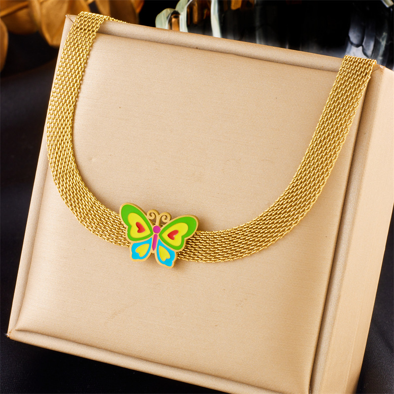 European and American fashion, creative, simple oil-drip painted butterfly accessories, mesh chain jewelry necklace full figure