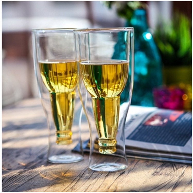 Double-layer inverted beer bottles, beer mugs, double-layer glass cups, vacuum cups, transparent juice cups, creative bar cups full figure