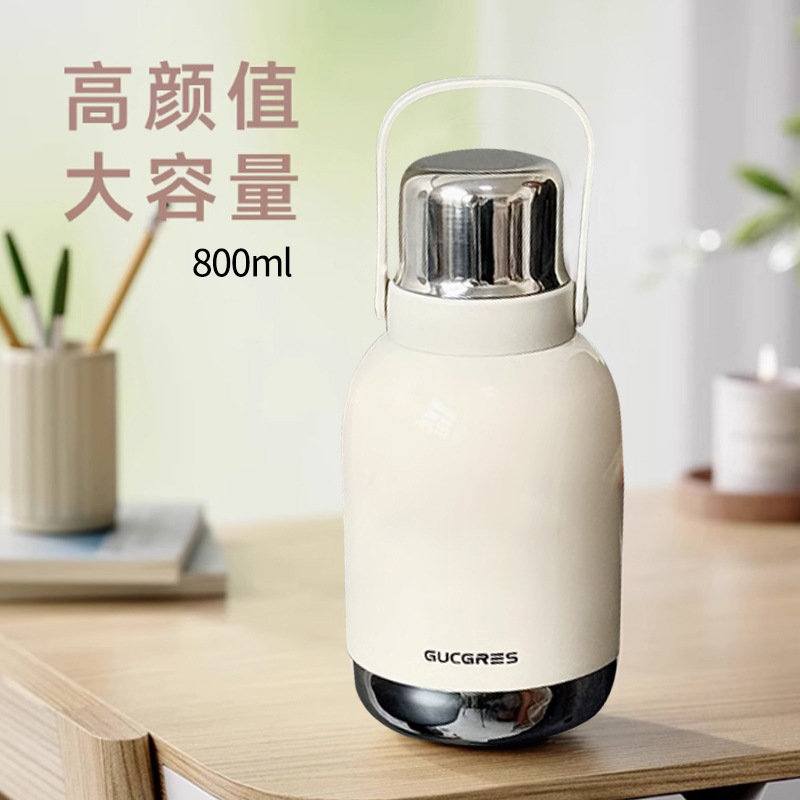 New portable 316 stainless steel cup, large-capacity insulated cup, outdoor sports insulated water bottle, car handle water cup details Picture