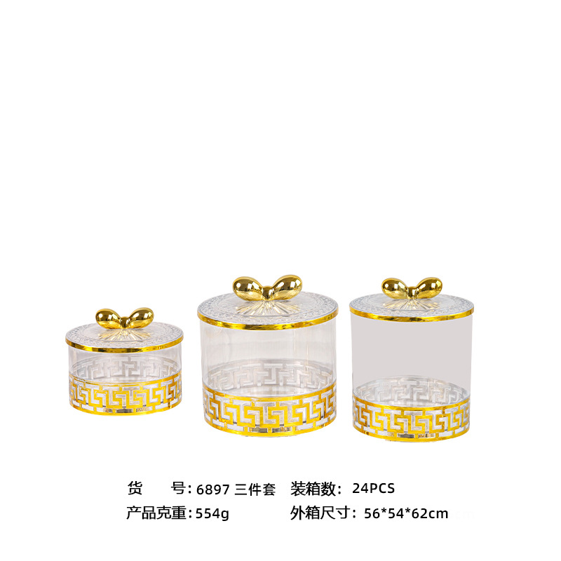 X10-6897-1C Cross-border merchant transparent European retro gold-plated candy jar, seasoning jar, nut jar, light luxury European jar, storage jar Application Scenario