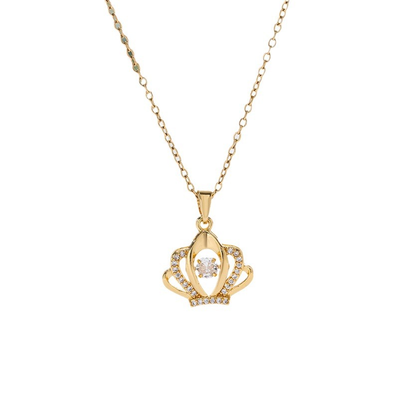 European and American style fashionable crown dynamic titanium steel necklace, women's micro-inlaid zircon pendant, internet-famous high-end jewelry wholesale Item Picture