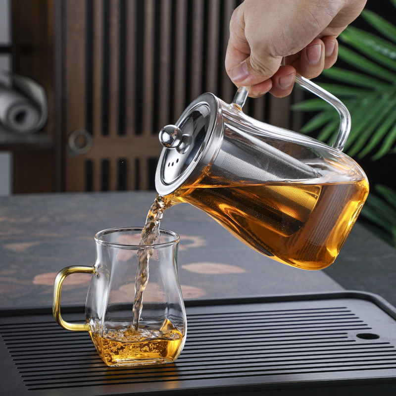 High borosilicate glass teapot, 304 stainless steel inner liner, thickened filter screen, tea brewer, high-temperature resistant tea teapot for household use details Picture