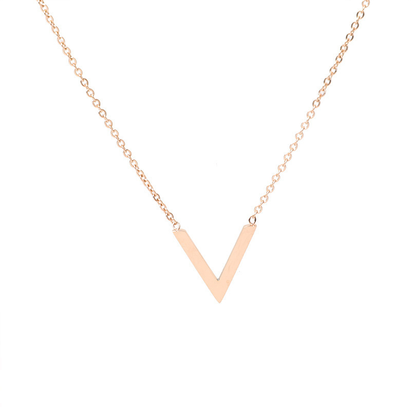 Non-fading rose gold V-shaped titanium steel necklace for women on Instagram, simple and popular pendant, collarbone chain, neck chain, niche accessories Item Picture