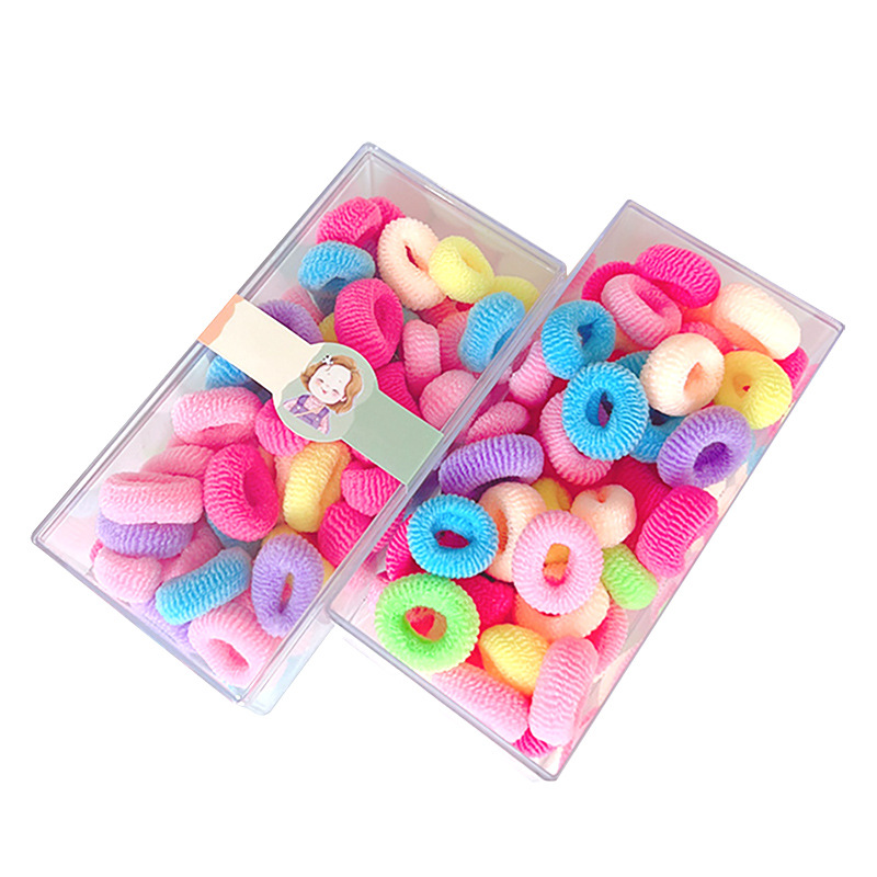 Cotton soft towel hair band in rainbow color, 60 pieces in a box, baby hair tie, children's rubber band, non-damaging to hair, children's hair accessory Item Picture