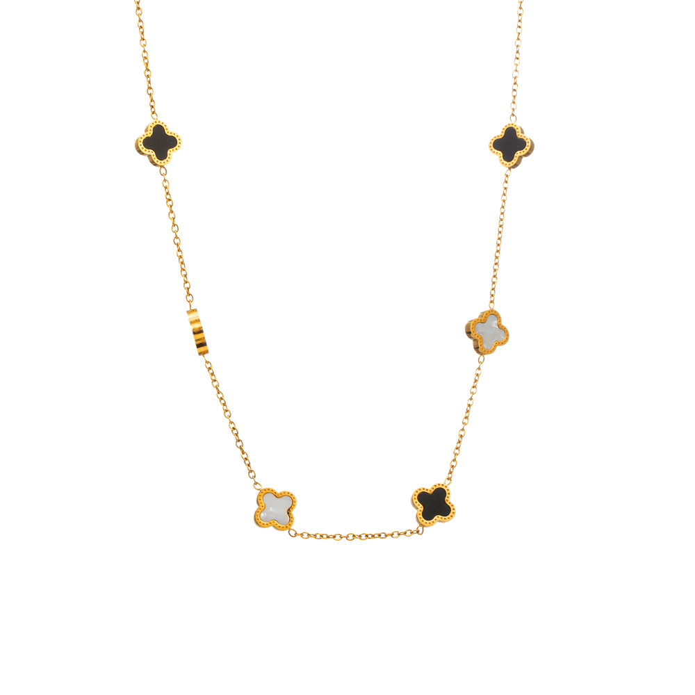 This Japanese and Korean fashion double-sided six-leaf clover titanium steel necklace is simple, versatile and won't fade. It's a popular collarbone chain necklace Item Picture