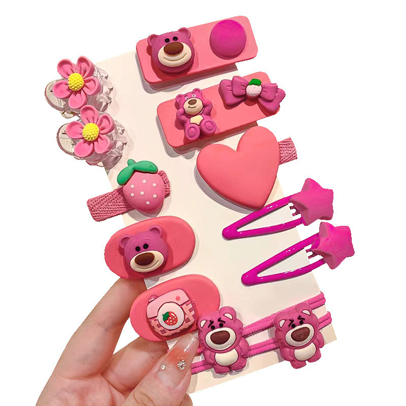 Children's cartoon hair clips, girls' candy-colored broken hair bb clips, cute baby hair accessories, flower strawberry bear hair clips, headwear Item Picture