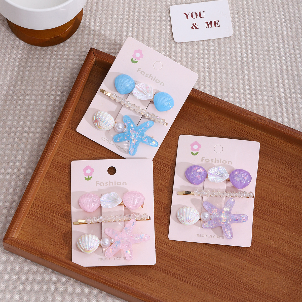 Summer ocean starfish shell hair clips, cute children's hair clips, duckbill clips, pearl hair accessories, headwear, hair clips for kids details Picture
