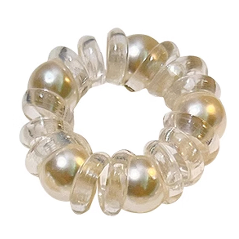 The new Korean pearl large intestine hair band with a simple and elegant style does not damage hair. The telephone line is durable and features a thick headband leather Item Picture