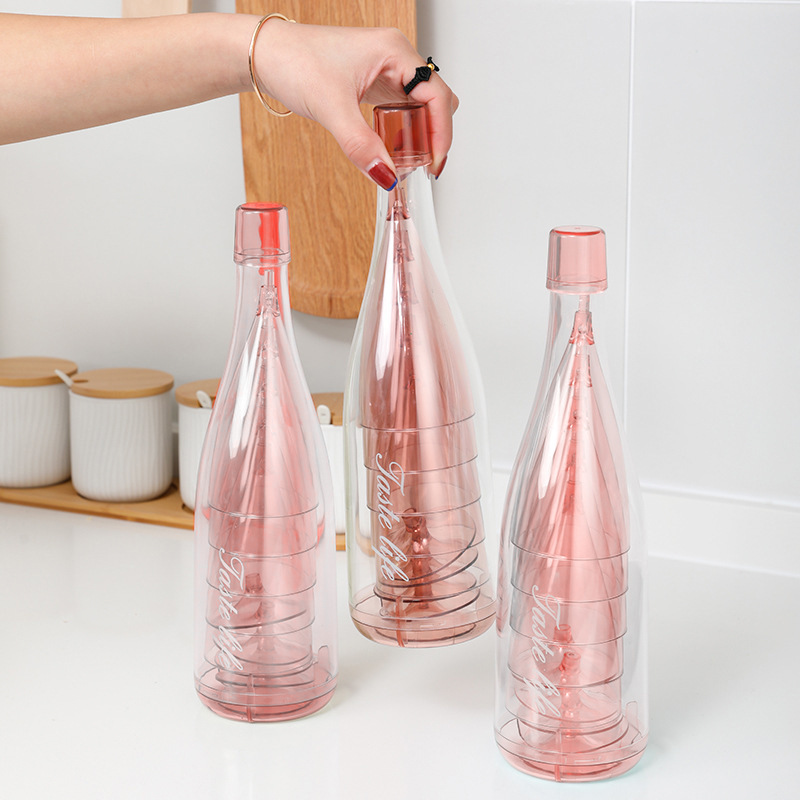 Plastic red wine glass and champagne glass set, PS transparent water cup, portable and creative detachable tall cup for outdoor travel full figure