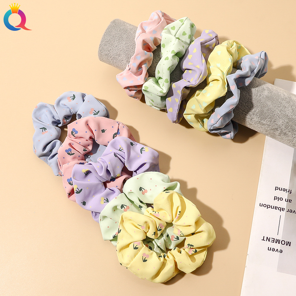 Qiyue Korean Version Spring Color Cherry Heart Large Intestine Hair Band Macaron color Versatile large Intestine Hair Band elegant hair decoration details Picture