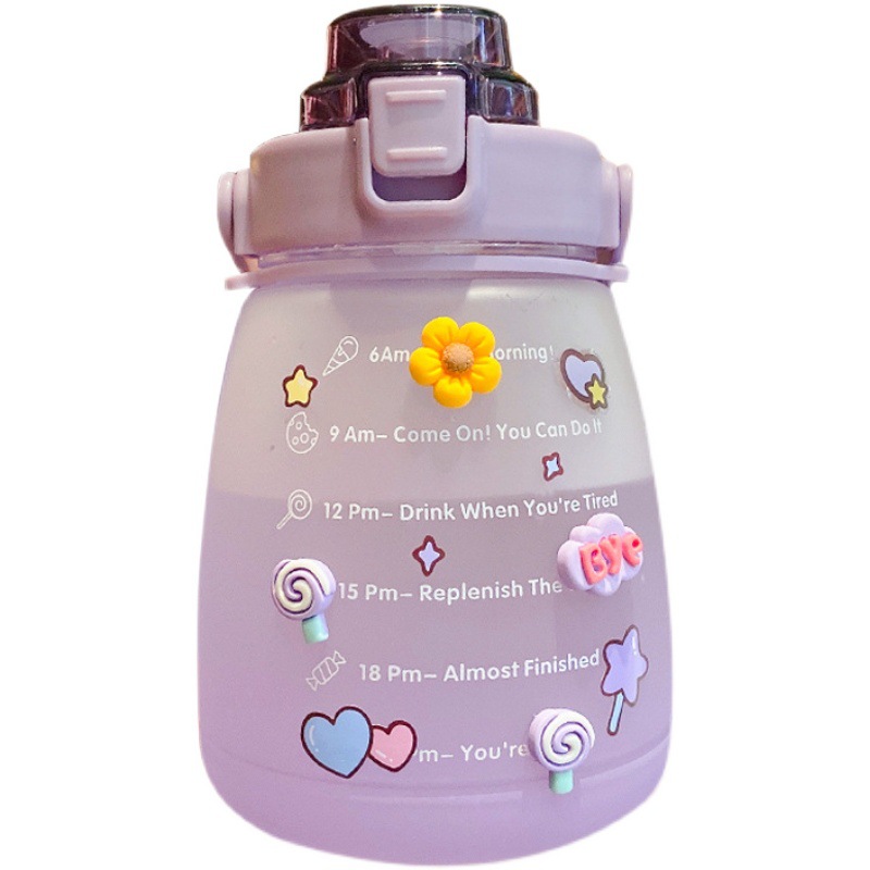 A large-belted frosted plastic cup with a straw, cute and highly attractive water cup, portable and shockproof, large-capacity sports space cup Item Picture