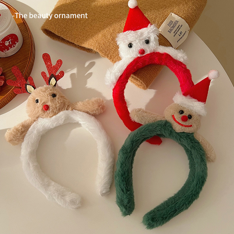 Cute plush reindeer hairband girl Christmas outfit high skull top antler headband gingerbread man autumn and winter face-washing hairpin details Picture