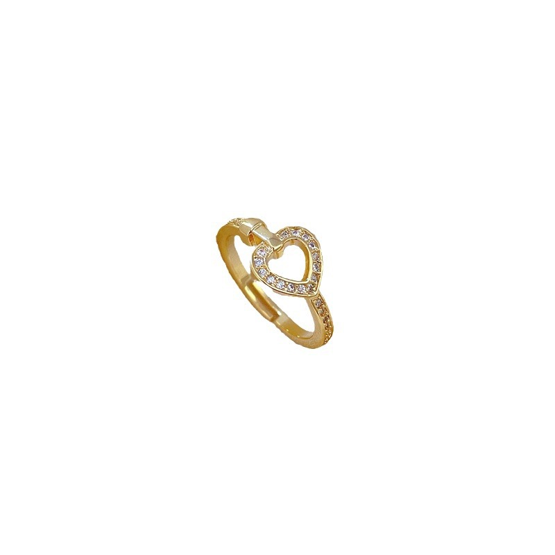 【 Real Gold 】 Light luxury heart-shaped full diamond ring with adjustable opening, simple jewelry, Japanese-style ring couple rings Item Picture