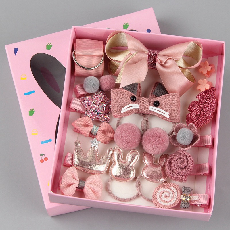 Children's 18-piece set of baby hair accessories, Korean princess super fairy hair clips, baby hair clips gift box, hair set full figure