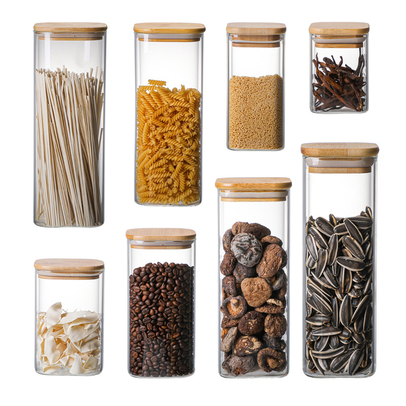 Wholesale high borosilicate glass storage tanks for household kitchen, square sealed storage tanks for nuts, grains and tea Item Picture