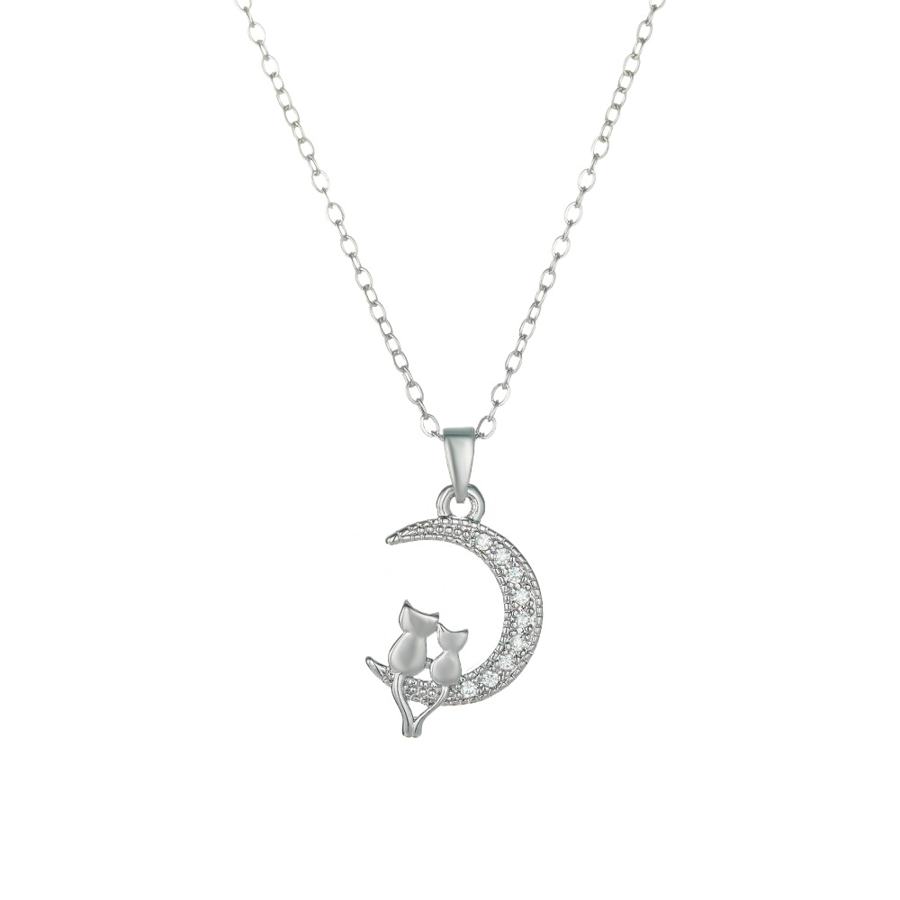 Creative design sense Moon Cat pendant Zircon full diamond necklace, niche light luxury, versatile collarbone chain, lover's gift Item Picture