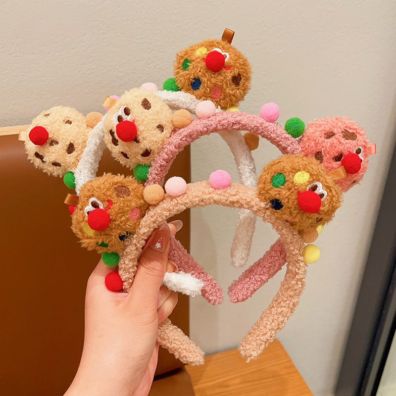 Cute cookie hair band, children's knitted plush cartoon anti-slip headband, non-constricting hair clip headwear for little girls Specification drawing