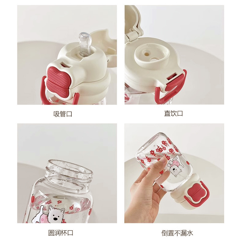 Little Dog West Highland Glass Cup, high appearance level, student double-drinking straw cup, portable, heat-resistant, cute girls' water cup Specification drawing