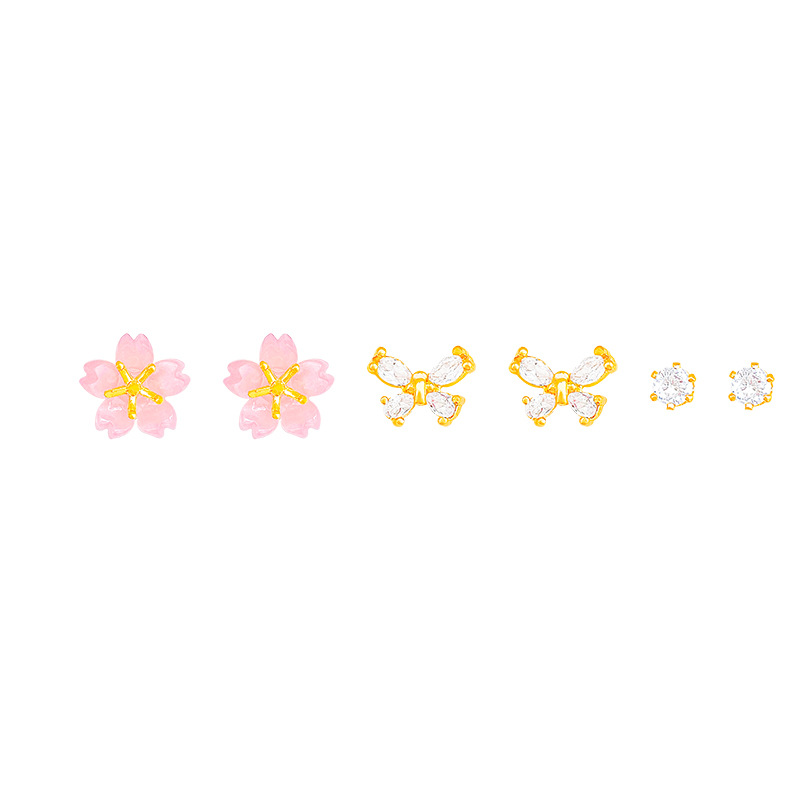 Pink butterfly flower stud earrings for women's summer, small and exquisite, 2024 new style, elegant and light luxury, internet-famous earrings Item Picture