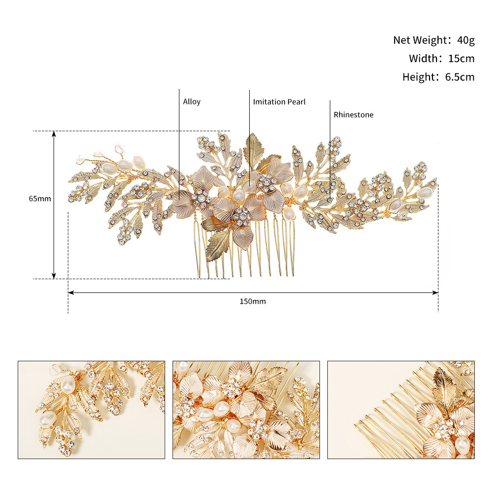 European and American wedding accessories, handcrafted pearl hair combs, flower and leaf hair ornaments, wedding gowns, evening gowns, updo hair combs, bridal flower and straw headwear Application Scenario