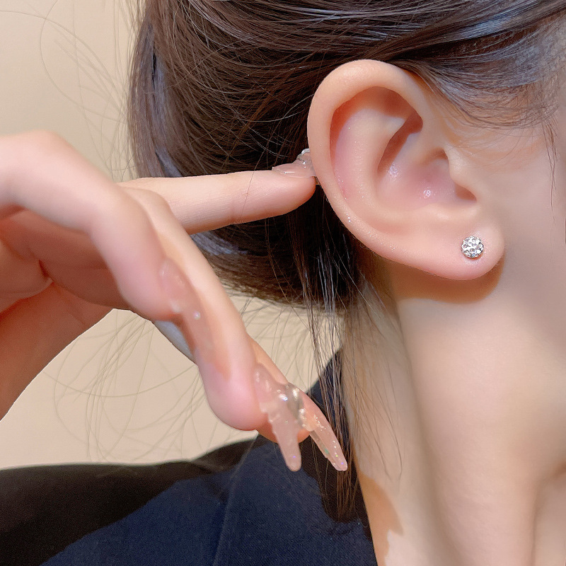 Threaded ear studs for women, ear piercings, ear bone studs, niche high-end feel, zircon cochlear studs, simple and elegant earrings and earrings details Picture