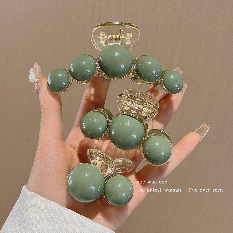 Green beaded claw clip for women, high-end shark clip, new acrylic large and small size headwear, hairpin headwear details Picture