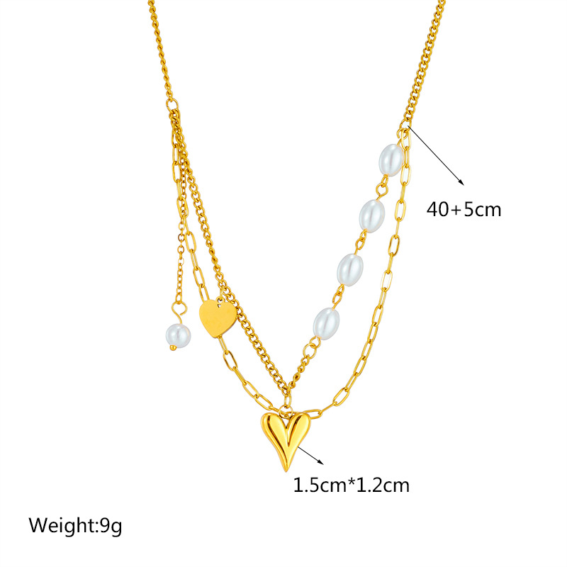 An irregular chain pearl heart-shaped pendant stainless steel double-layer necklace with a fashionable and niche design from Europe and America Application Scenario