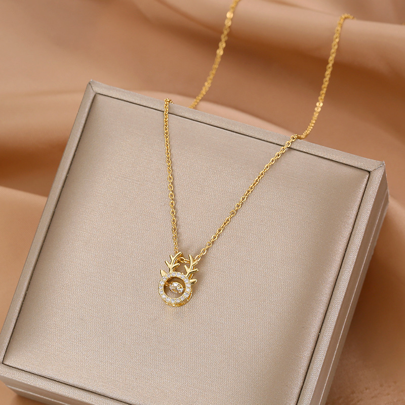 A Deer with You Antler Dynamic necklace for women, Korean Instagram trendy and exquisite zircon pendant, niche design sense collarbone chain details Picture