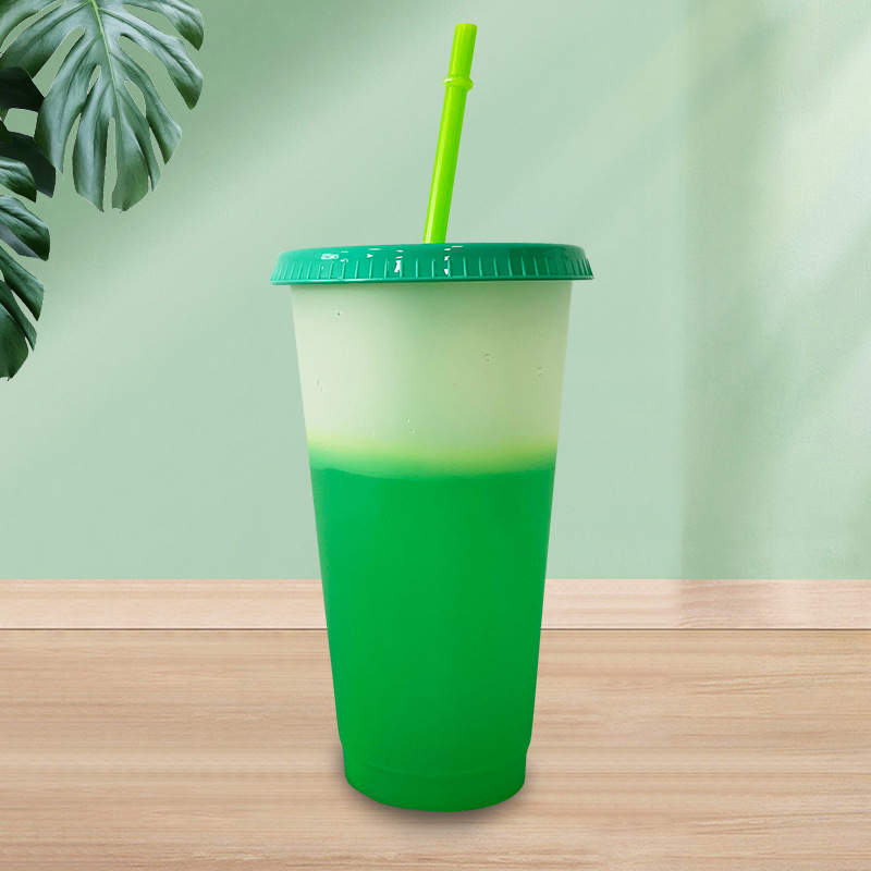 Personalized, fashionable, portable plastic color-changing cups, the same style as Internet celebrities, plastic cups with straws, wholesale from the manufacturer details Picture