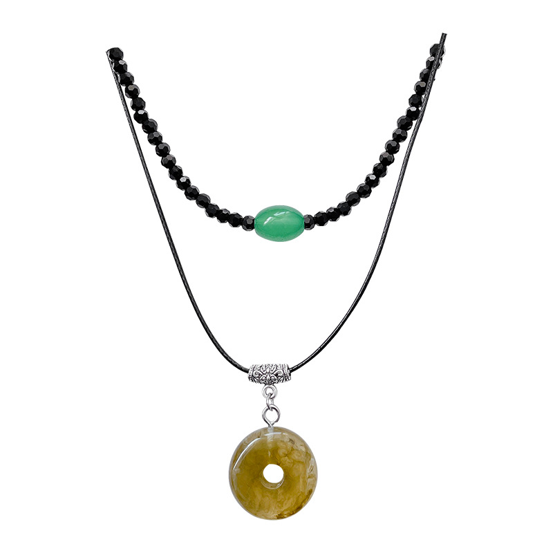 New Chinese-style Zen-inspired ancient-style peace pendant necklace for women, a retro and versatile double-layer layering collarbone chain, a new elegant accessory Item Picture
