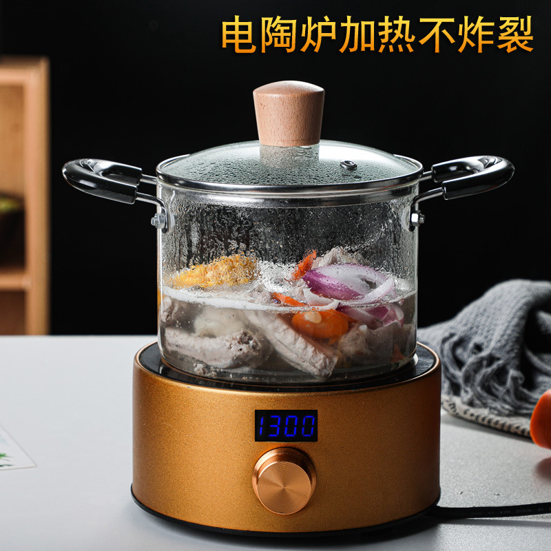 Transparent double-ear glass pot steamer, household large-capacity kitchenware, high borosilicate high-temperature resistant open flame glass soup pot wholesale details Picture