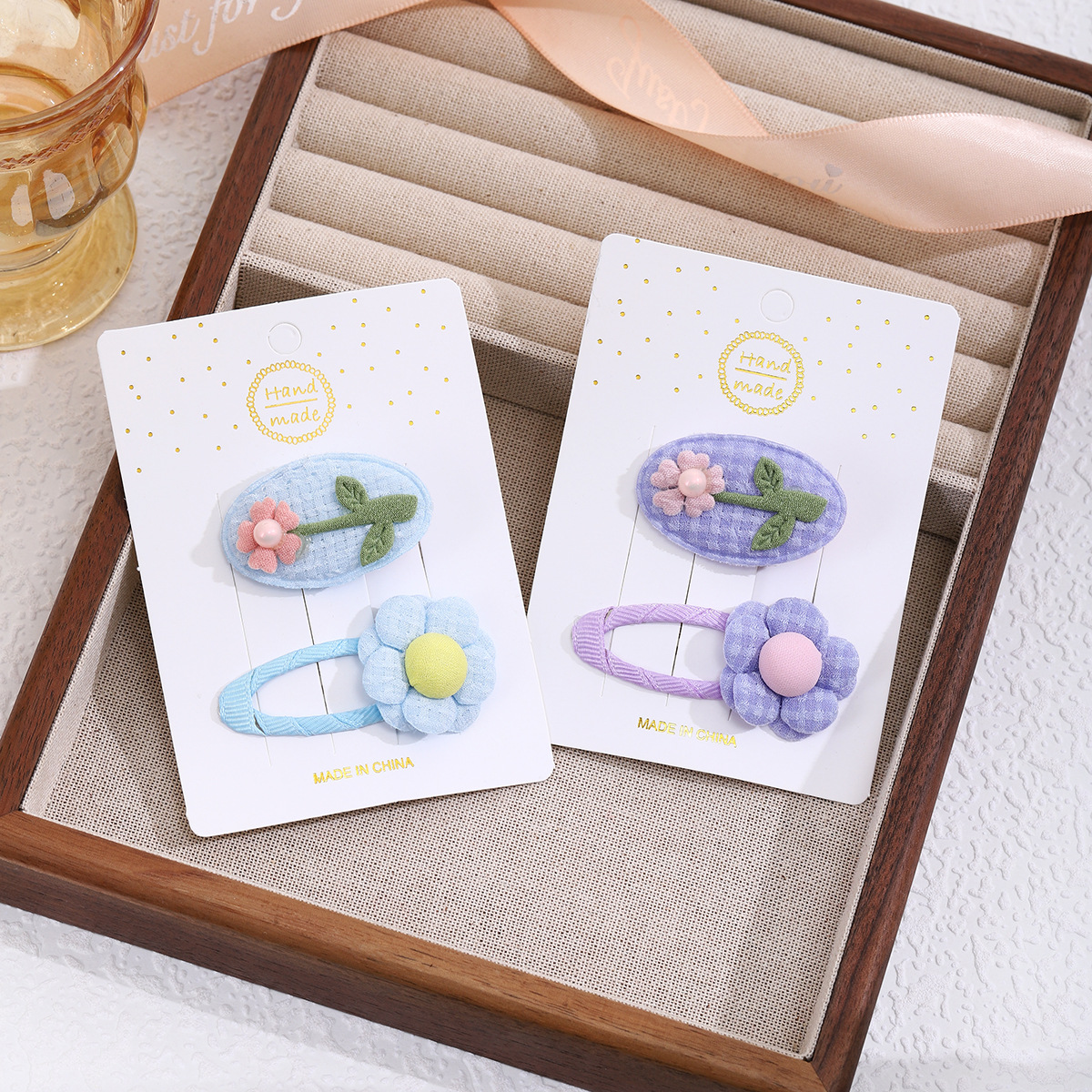 Children's flower hair clips, girls' fresh and cute hair clips, broken hair without damaging hair accessories, girls' fabric side clips, bangs clips Specification drawing
